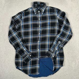 Polo Ralph Lauren Shirt Mens Small Black Blue Plaid Flannel Lined Button‎ Down